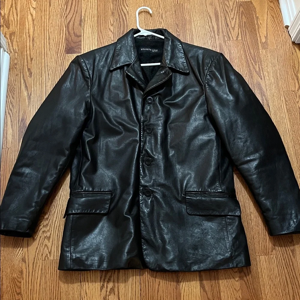 Kenneth Cole New York Black Leather Coat